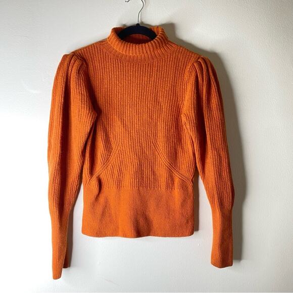 FRAME voluminous puff sleeve wool sweater cashmere long sleeve turtleneck medium - Picture 3 of 6